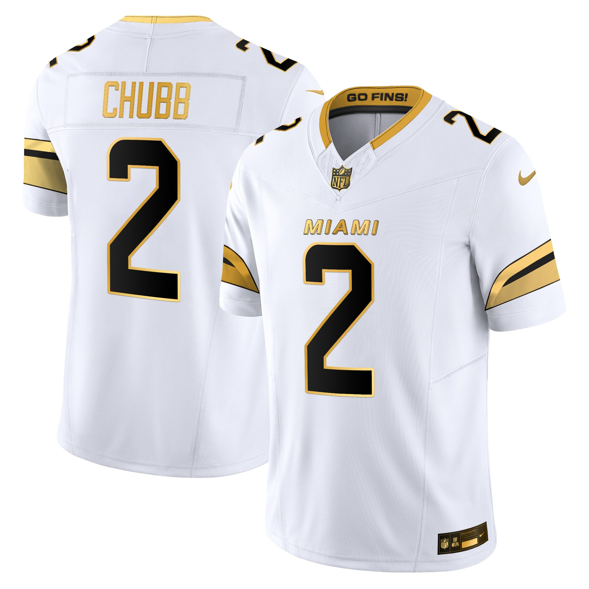 Miami Dolphins Bradley Chubb 2025 Rivalries Gold Vapor Limited Jersey - All Stitched - White Gold
