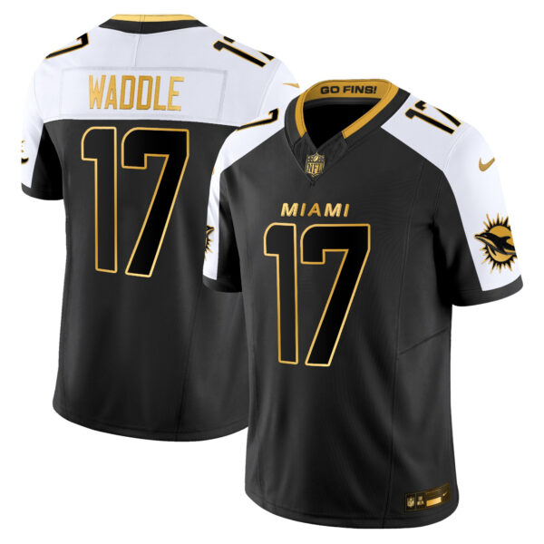Miami Dolphins Jaylen Waddle 2025 Rivalries Gold Vapor Limited Jersey - All Stitched - Alternate