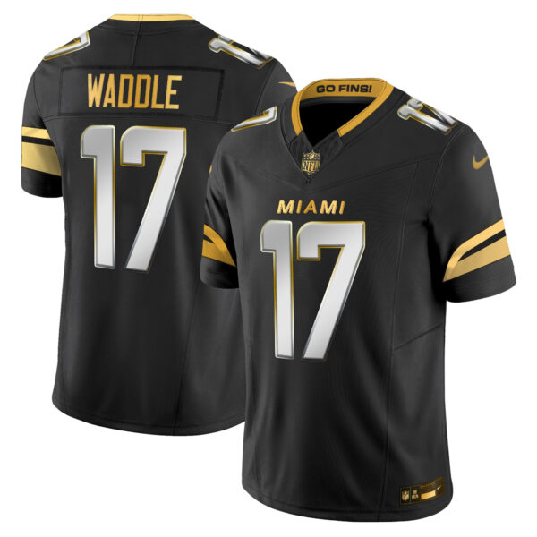 Miami Dolphins Jaylen Waddle 2025 Rivalries Gold Vapor Limited Jersey - All Stitched - Black Limited