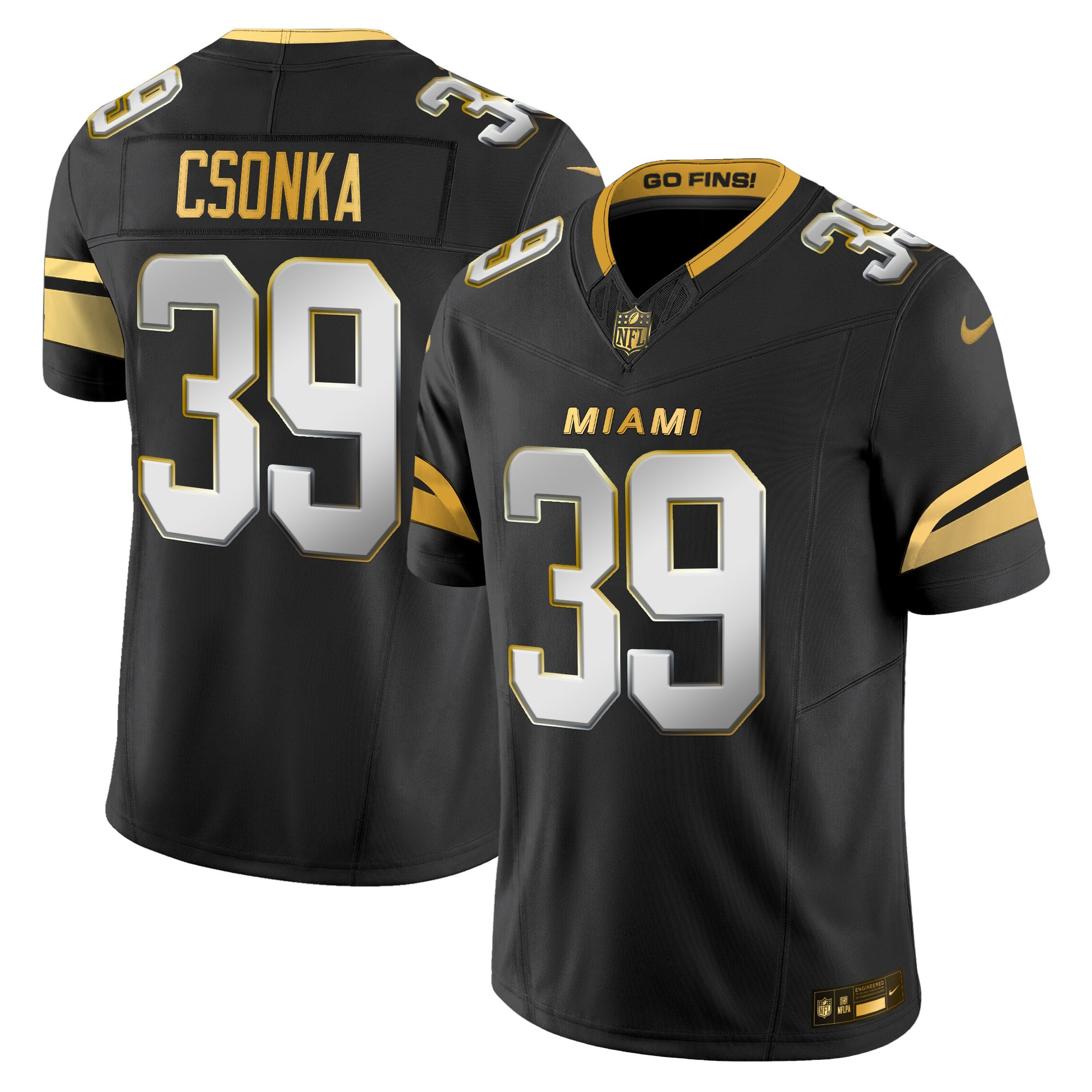 Miami Dolphins Larry Csonka 2025 Rivalries Gold Vapor Limited Jersey - All Stitched - Black Limited