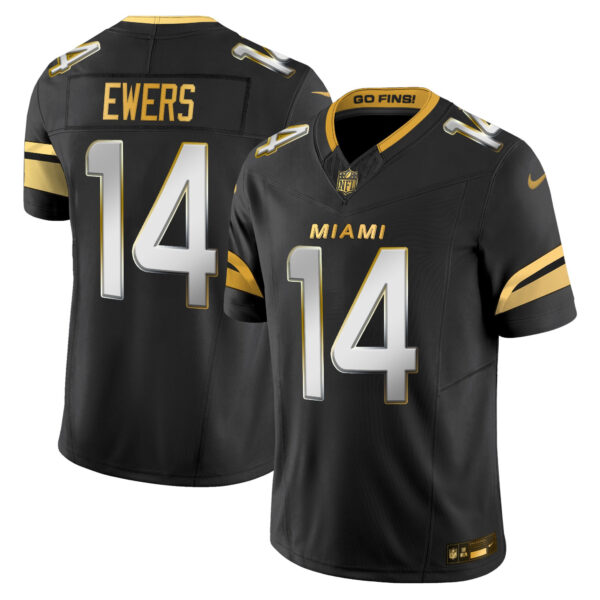 Miami Dolphins Quinn Ewers 2025 Rivalries Gold Vapor Limited Jersey - All Stitched - Black Limited