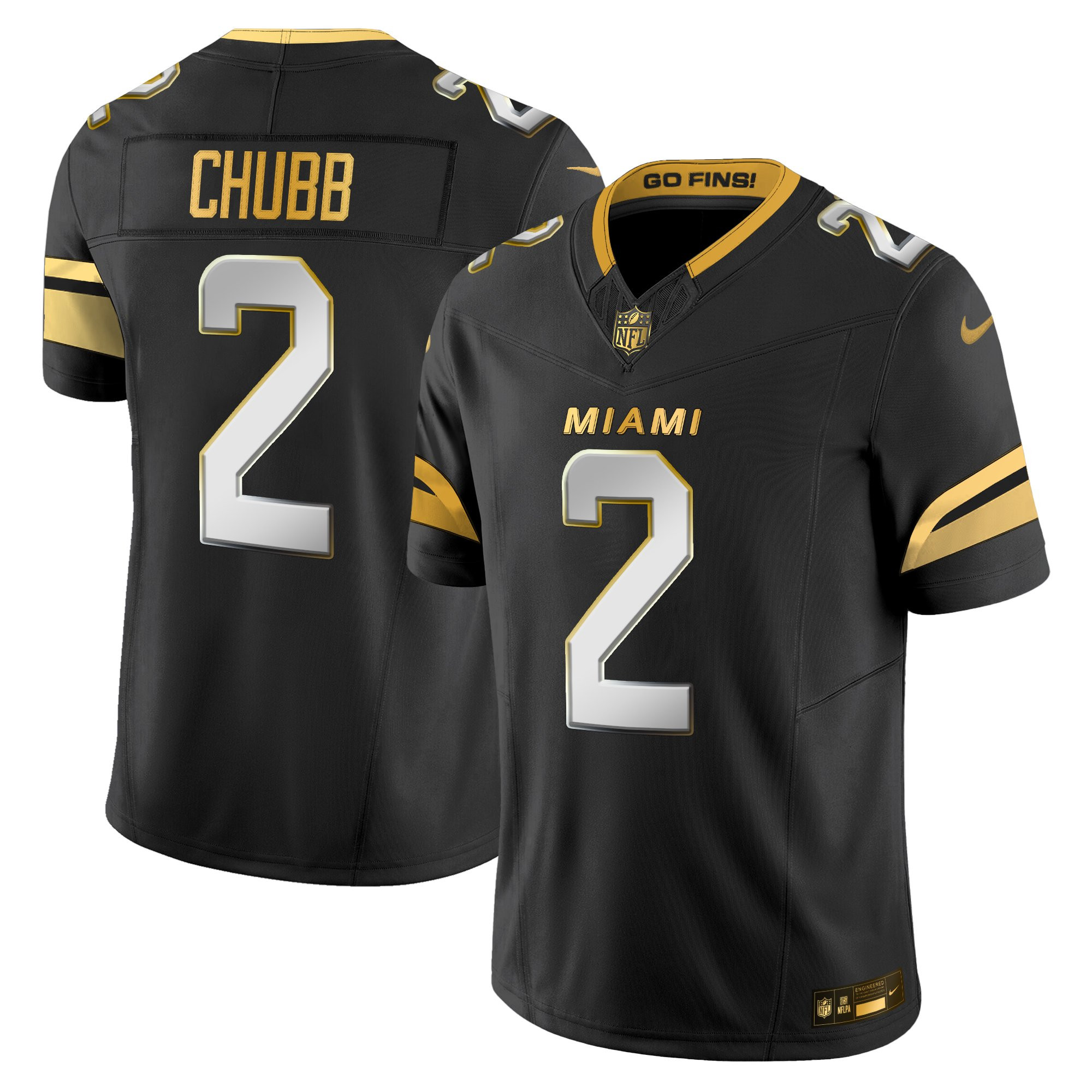 Miami Dolphins Bradley Chubb 2025 Rivalries Gold Vapor Limited Jersey - All Stitched - Black Limited