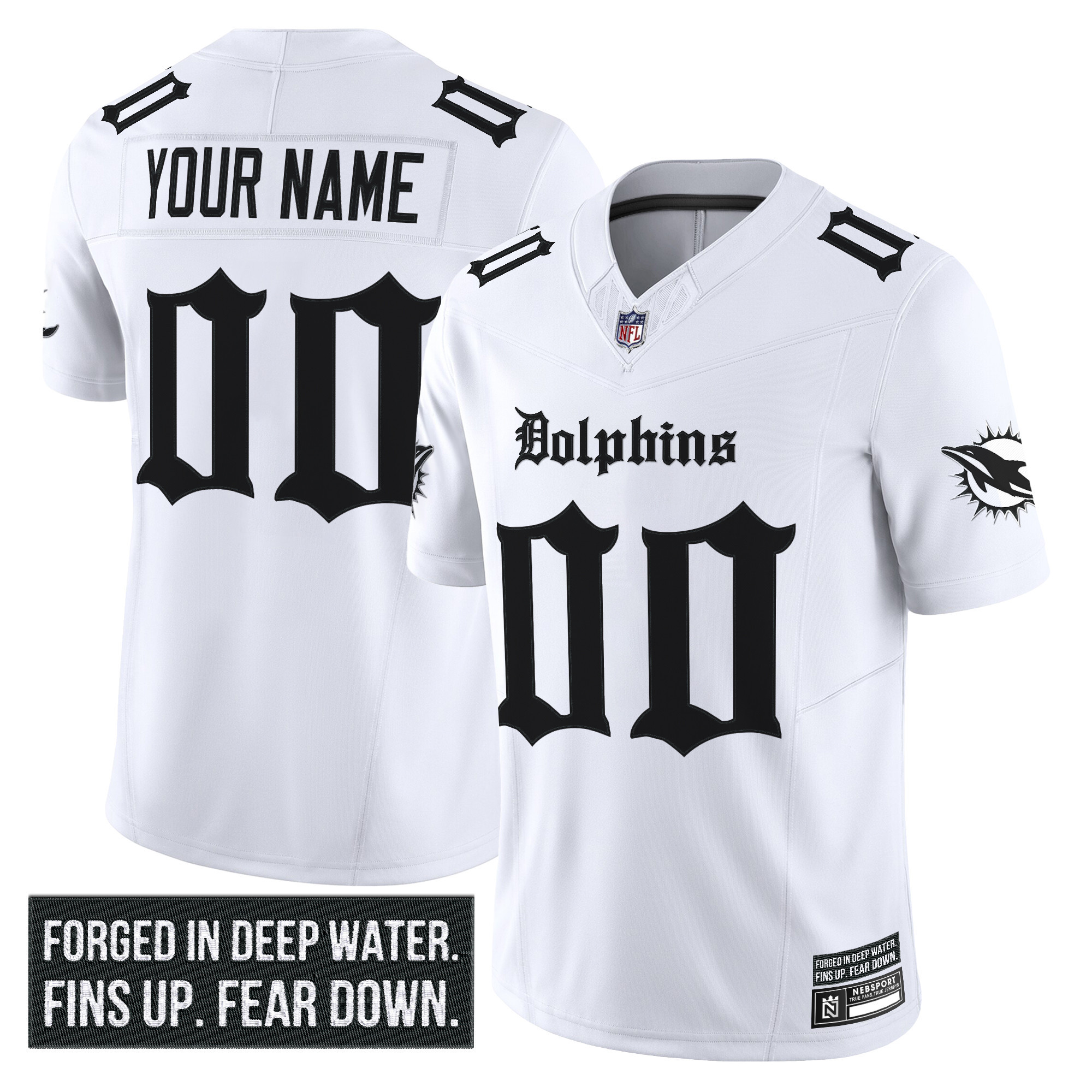 Miami Dolphins 'Gothic Deep Water Edition' Vapor Limited Custom Jersey - All Stitched - White