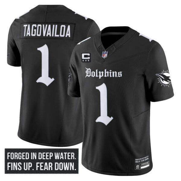 Miami Dolphins Tua Tagovailoa Gothic Deep Water Edition Vapor Limited Jersey - All Stitched - Black