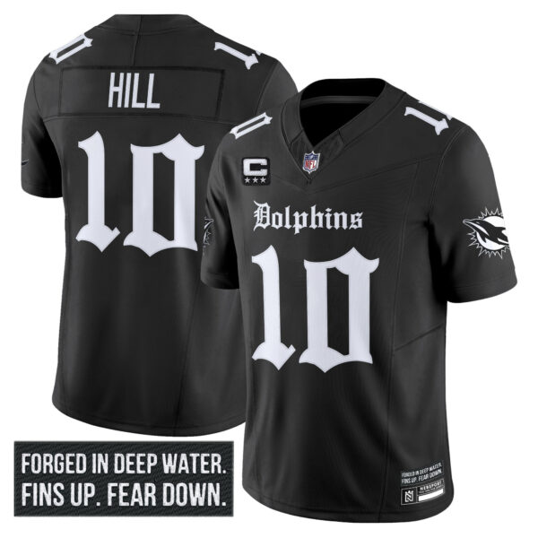 Miami Dolphins Tyreek Hill Gothic Deep Water Edition Vapor Limited Jersey - All Stitched - Black