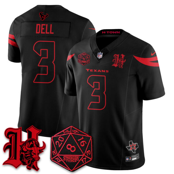 Houston Texans Tank Dell 'Stranger Things Edition' Vapor Limited Jersey - All Stitched - Black