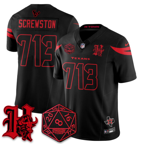 Houston Texans Screwston 713 'Stranger Things Edition' Vapor Limited Jersey - All Stitched - Black