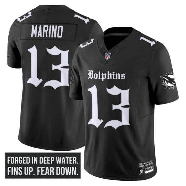 Miami Dolphins Dan Marino Gothic Deep Water Edition Vapor Limited Jersey - All Stitched - Black