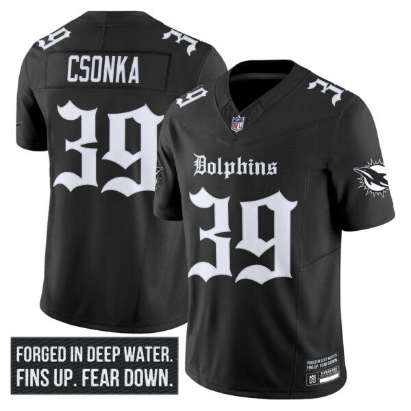 Miami Dolphins Larry Csonka Gothic Deep Water Edition Vapor Limited Jersey - All Stitched - Black