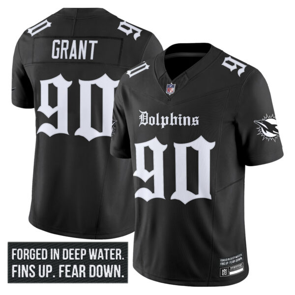 Miami Dolphins Kenneth Grant Gothic Deep Water Edition Vapor Limited Jersey - All Stitched - Black