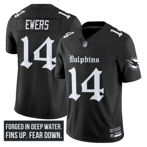 Miami Dolphins Quinn Ewers Gothic Deep Water Edition Vapor Limited Jersey - All Stitched - Black