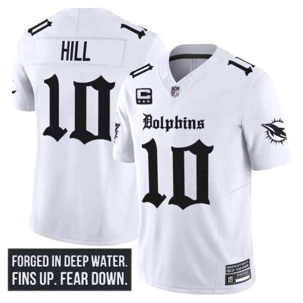 Miami Dolphins Tyreek Hill Gothic Deep Water Edition Vapor Limited Jersey - All Stitched - White