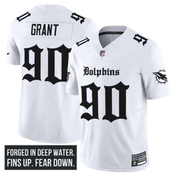 Miami Dolphins Kenneth Grant Gothic Deep Water Edition Vapor Limited Jersey - All Stitched - White