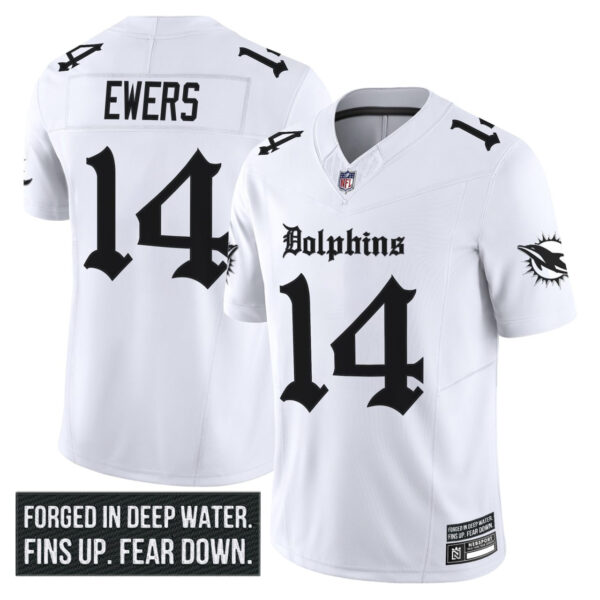 Miami Dolphins Quinn Ewers Gothic Deep Water Edition Vapor Limited Jersey - All Stitched - White