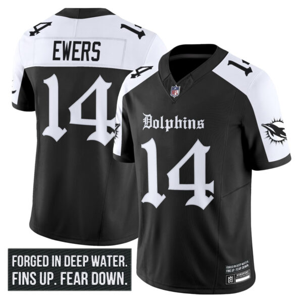 Miami Dolphins Quinn Ewers Gothic Deep Water Edition Vapor Limited Jersey - All Stitched - Alternate