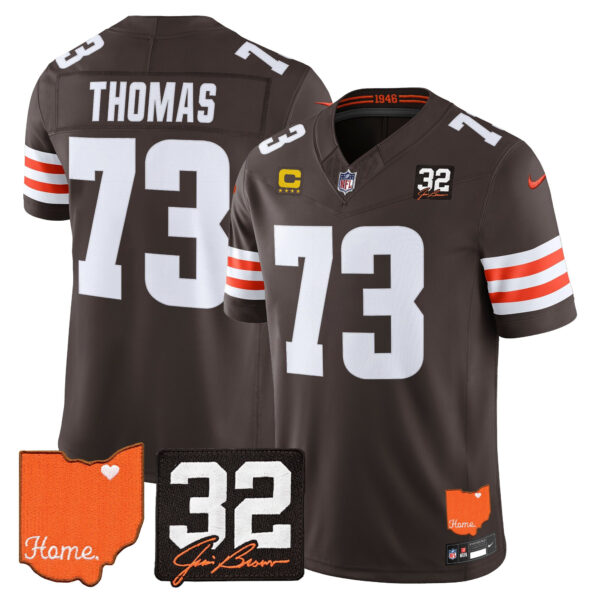 Cleveland Browns Joe Thomas 2026 Jim Brown Memorial & Home Patch Vapor Limited Jersey - All Stitched - Brown