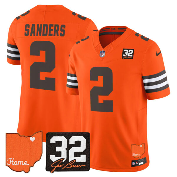Cleveland Browns Shedeur Sanders 2026 Jim Brown Memorial & Home Patch Vapor Limited Jersey - All Stitched - Orange