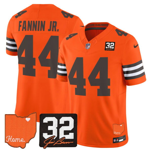 Cleveland Browns Harold Fannin Jr. 2026 Jim Brown Memorial & Home Patch Vapor Limited Jersey - All Stitched - Orange
