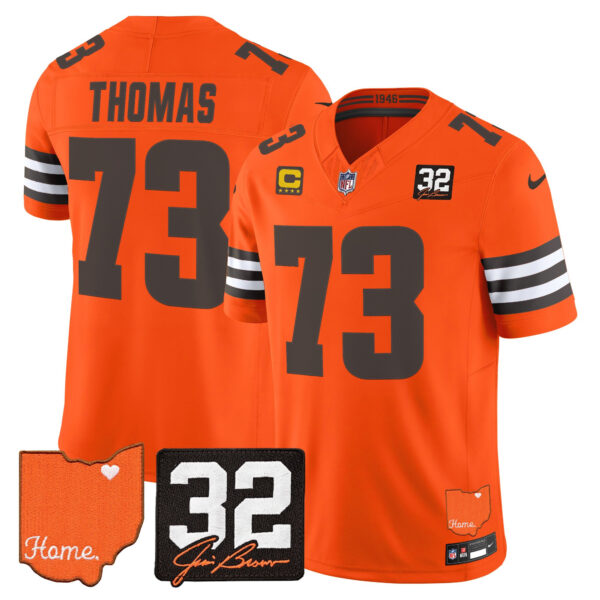 Cleveland Browns Joe Thomas 2026 Jim Brown Memorial & Home Patch Vapor Limited Jersey - All Stitched - Orange