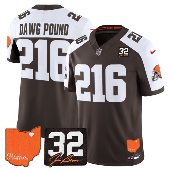 Cleveland Browns Dawg Pound 216 2026 Jim Brown Memorial & Home Patch Vapor Limited Jersey - All Stitched - Alternate