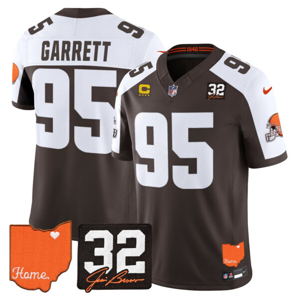 Cleveland Browns Myles Garrett 2026 Jim Brown Memorial & Home Patch Vapor Limited Jersey - All Stitched - Alternate