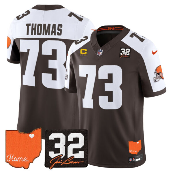 Cleveland Browns Joe Thomas 2026 Jim Brown Memorial & Home Patch Vapor Limited Jersey - All Stitched - Alternate