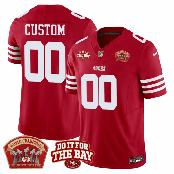 San Francisco 49ers 5x World Champions & 'Do It For The Bay' Patch Limited Custom Jersey - All Stitched - Red
