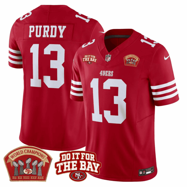 San Francisco 49ers Brock Purdy 5x World Champions & Do It For The Bay Patch Limited Jersey - All Stitched - Red