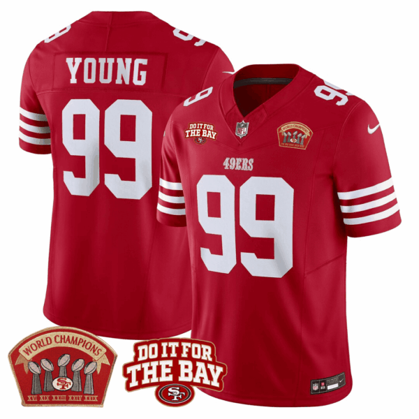 San Francisco 49ers Chase Young 5x World Champions & Do It For The Bay Patch Limited Jersey - All Stitched - Red