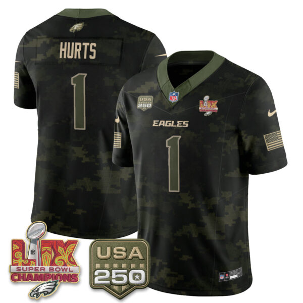 Philadelphia Eagles Jalen Hurts Salute to Service Vapor Limited Jersey - All Stitched - Camo