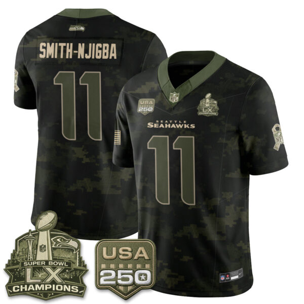 Seattle Seahawks Jaxon Smith-Njigba 2026 Salute to Service Vapor Limited Jersey - All Stitched - Camo