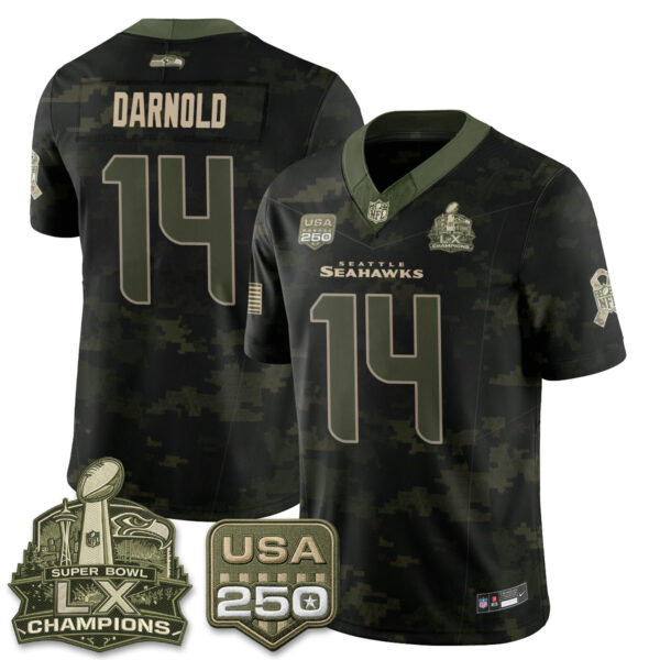 Seattle Seahawks Sam Darnold 2026 Salute to Service Vapor Limited Jersey - All Stitched - Camo