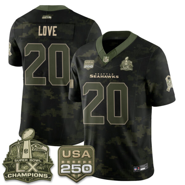 Seattle Seahawks Julian Love 2026 Salute to Service Vapor Limited Jersey - All Stitched - Camo