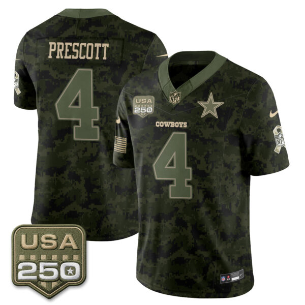Dallas Cowboys Dak Prescott 2026 Salute to Service Vapor Limited Jersey - All Stitched - Camo
