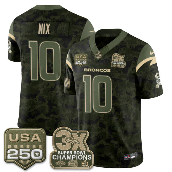 Denver Broncos Bo Nix 2026 Salute to Service Edition Vapor Jersey - All Stitched - Camo
