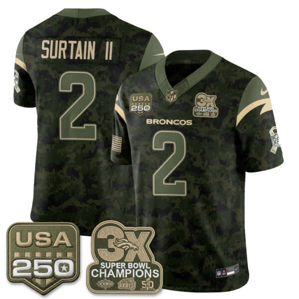 Denver Broncos Patrick Surtain II 2026 Salute to Service Edition Vapor Jersey - All Stitched - Camo