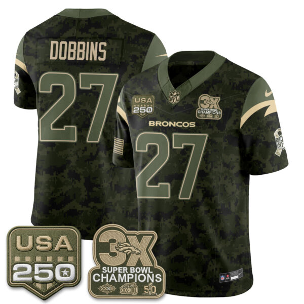 Denver Broncos J.K. Dobbins 2026 Salute to Service Edition Vapor Jersey - All Stitched - Camo