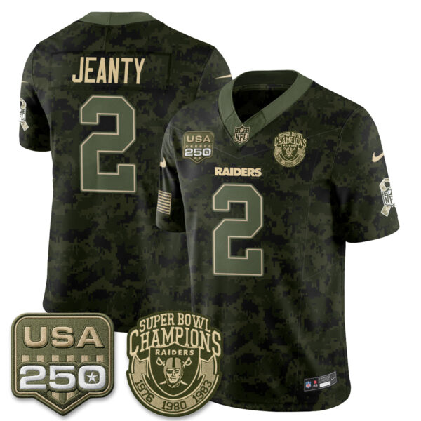 Las Vegas Raiders Ashton Jeanty 2026 Salute to Service Edition Vapor Jersey - All Stitched - Camo