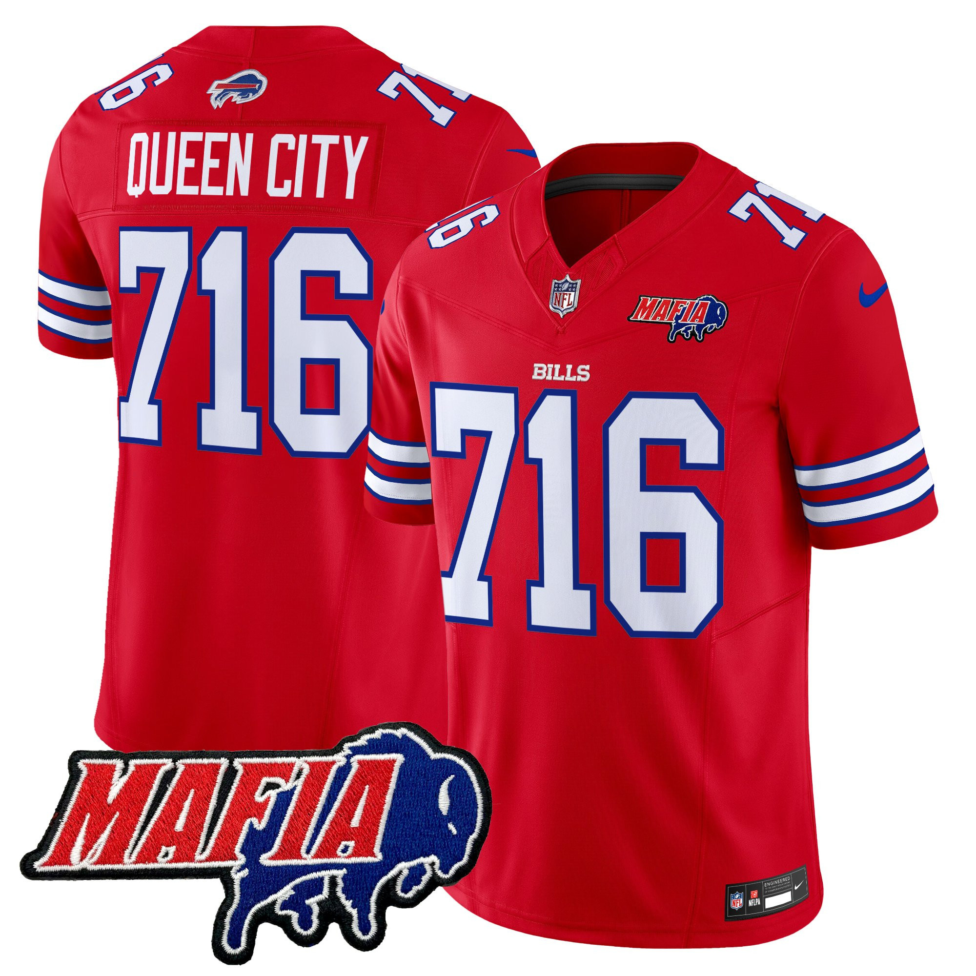 Buffalo Bills Queen City 716 2026 Bills Mafia Patch Vapor Limited Jersey - All Stitched - Red