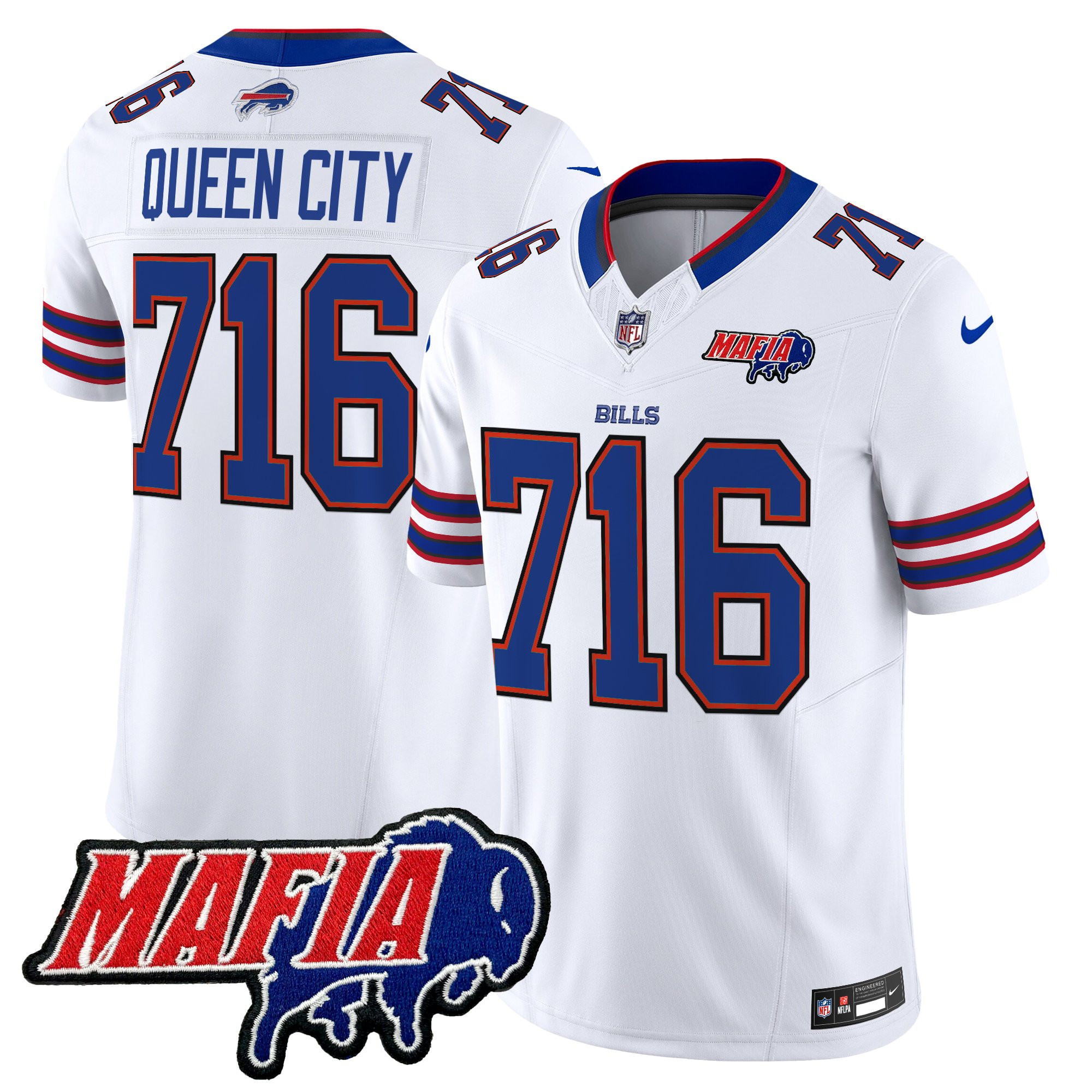 Buffalo Bills Queen City 716 2026 Bills Mafia Patch Vapor Limited Jersey - All Stitched - White