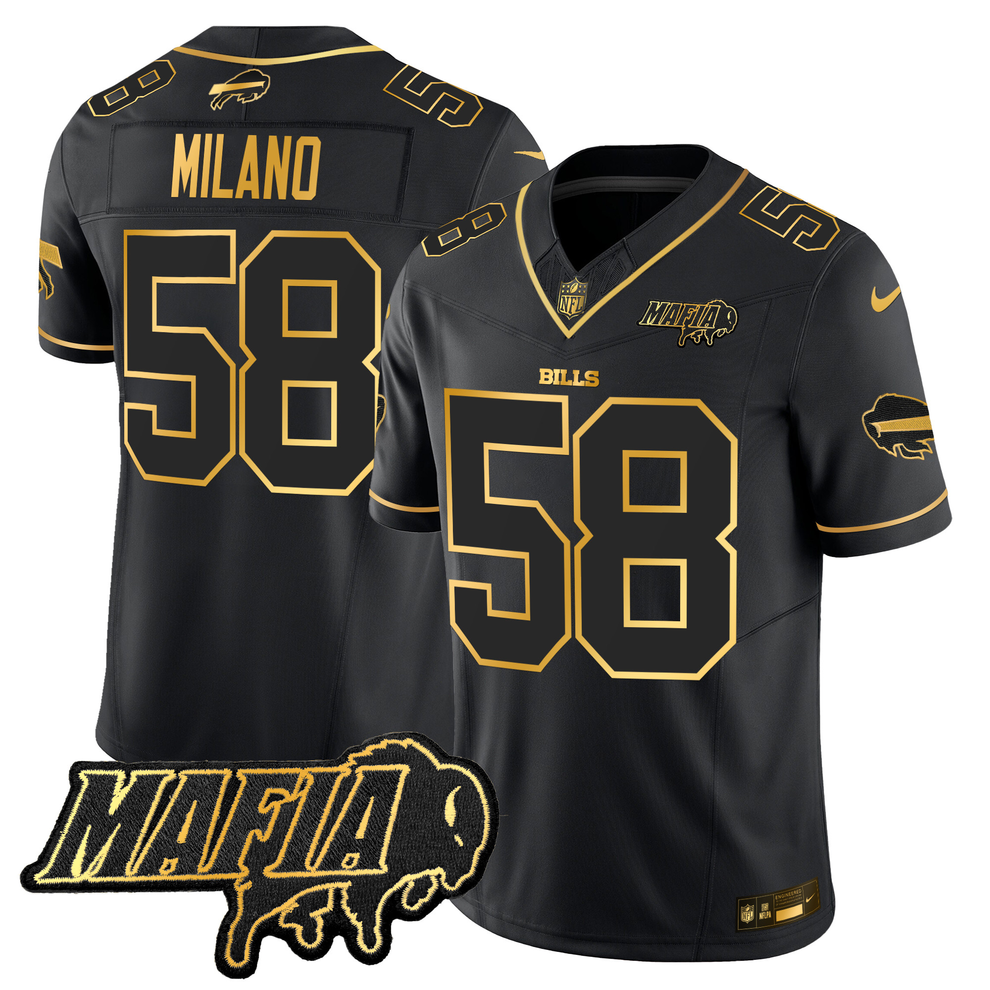 Buffalo Bills Matt Milano 2026 Bills Mafia Patch Vapor Limited Jersey - All Stitched - Black Gold