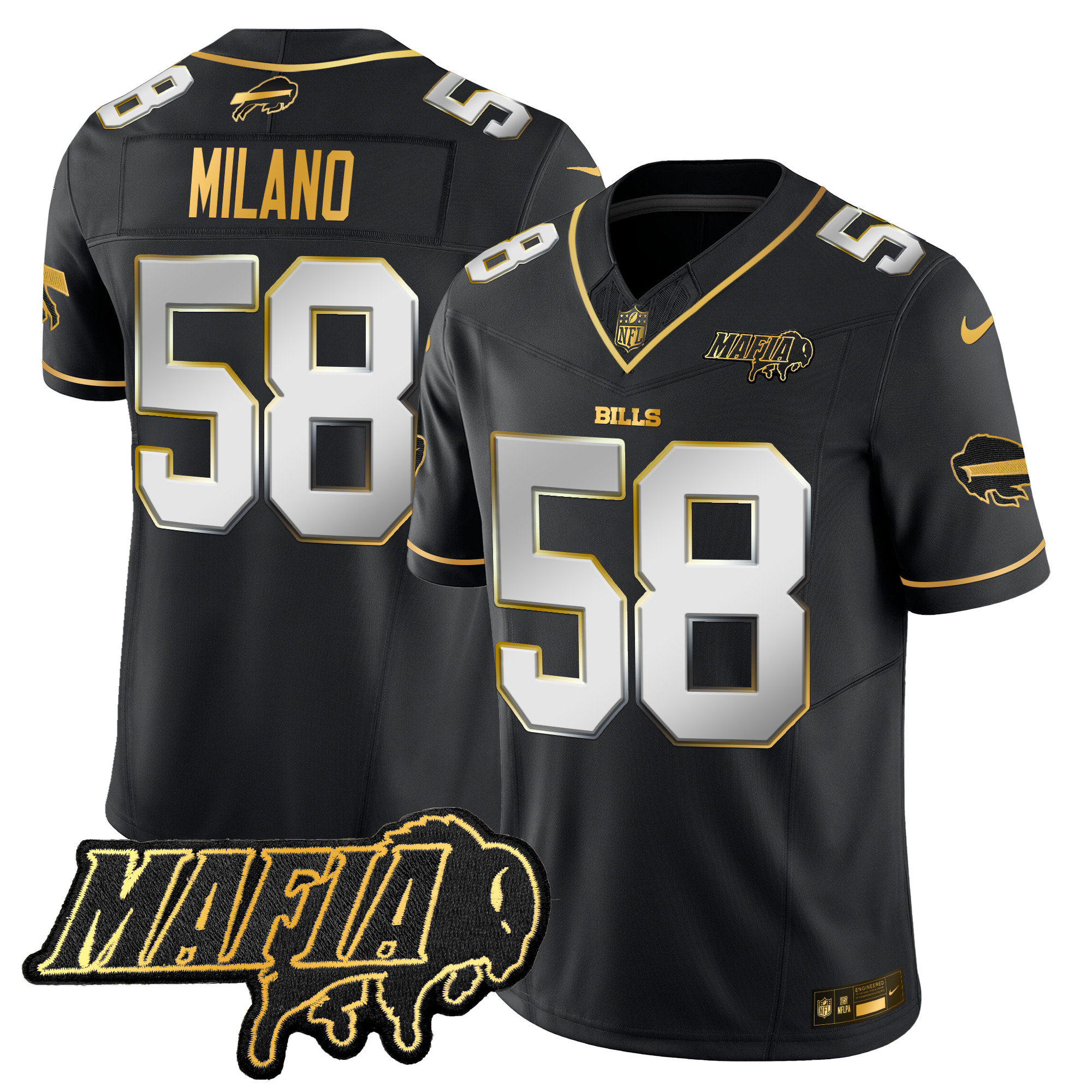 Buffalo Bills Matt Milano 2026 Bills Mafia Patch Vapor Limited Jersey - All Stitched - Black Limited