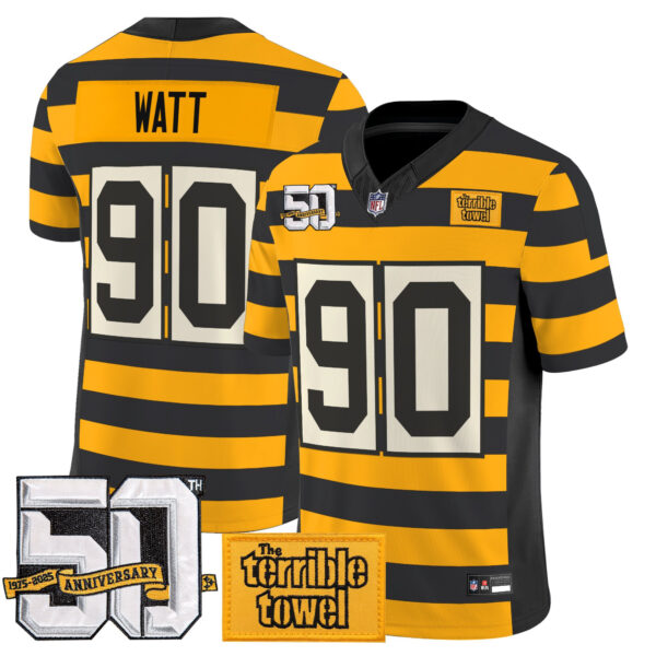 Pittsburgh Steelers T. J. Watt Bumblebee 50th Terrible Towel Patch Vapor Limited Jersey - All Stitched