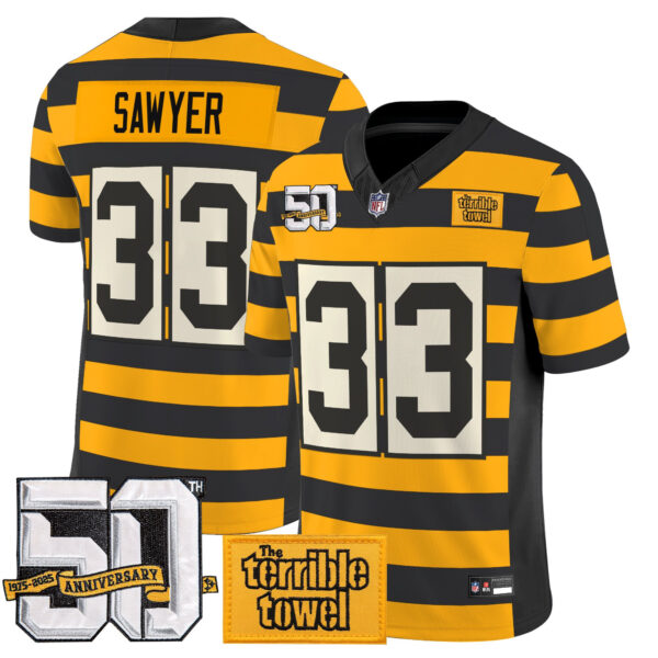 Pittsburgh Steelers Jack Sawyer Bumblebee 50th Terrible Towel Patch Vapor Limited Jersey - All Stitched