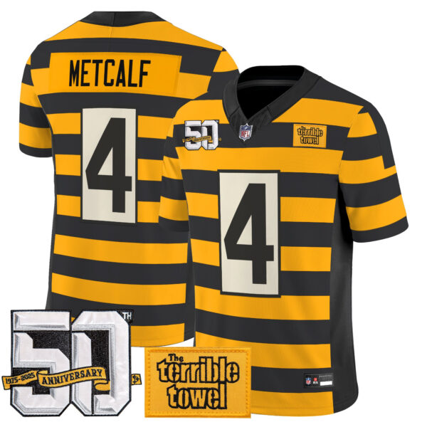 Pittsburgh Steelers DK Metcalf Bumblebee 50th Terrible Towel Patch Vapor Limited Jersey - All Stitched