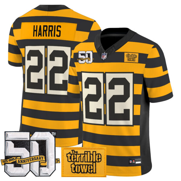 Pittsburgh Steelers Najee Harris Bumblebee 50th Terrible Towel Patch Vapor Limited Jersey - All Stitched