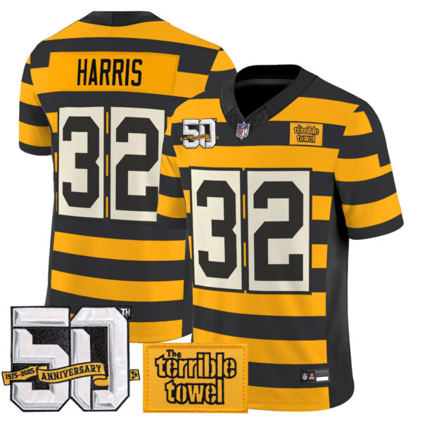 Pittsburgh Steelers Franco Harris Bumblebee 50th Terrible Towel Patch Vapor Limited Jersey - All Stitched