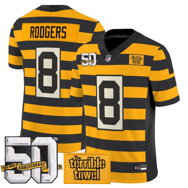 Pittsburgh Steelers Aaron Rodgers Bumblebee 50th Terrible Towel Patch Vapor Limited Jersey - All Stitched
