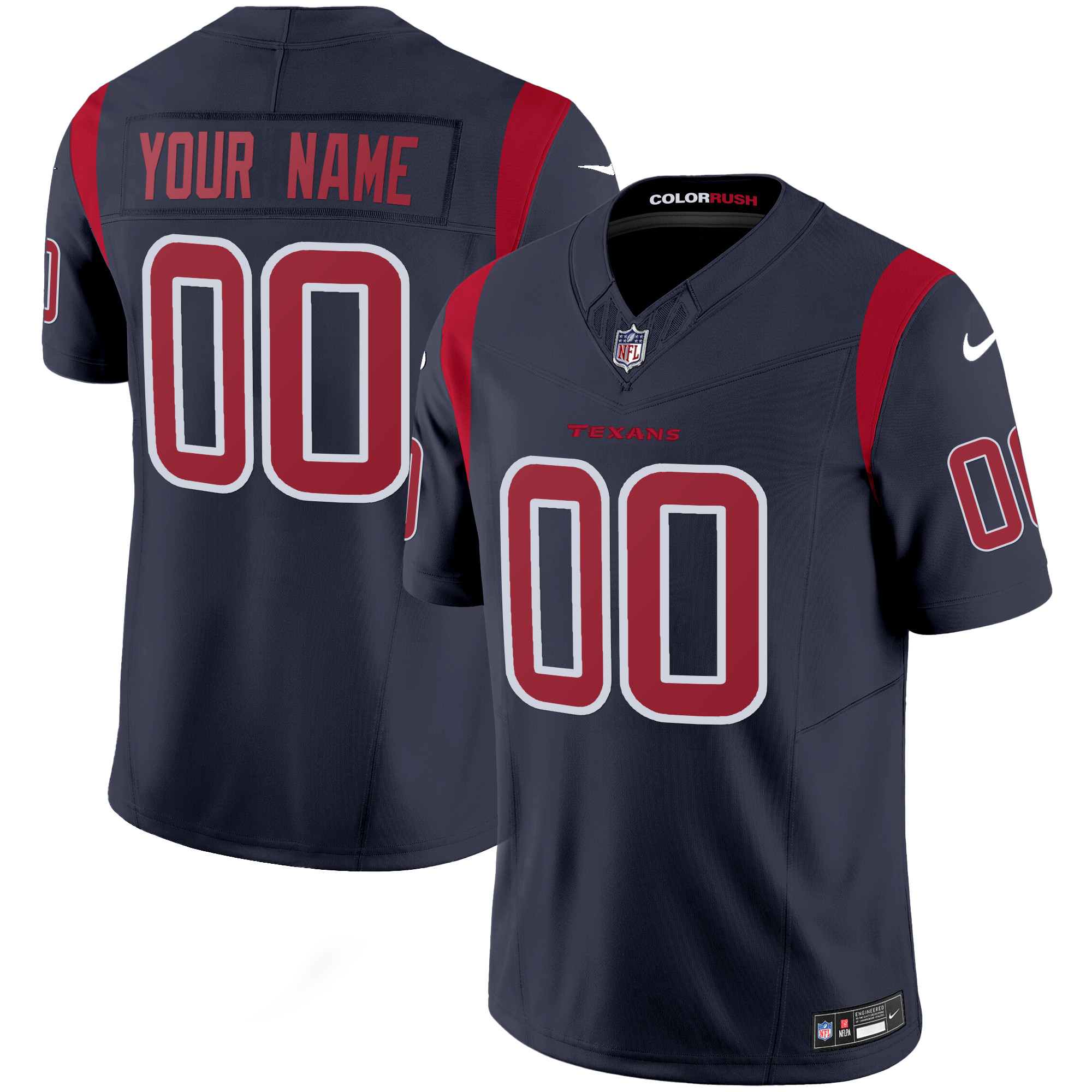 Houston Texans Color Rush Legend Vapor Custom Jersey - All Stitched - Navy
