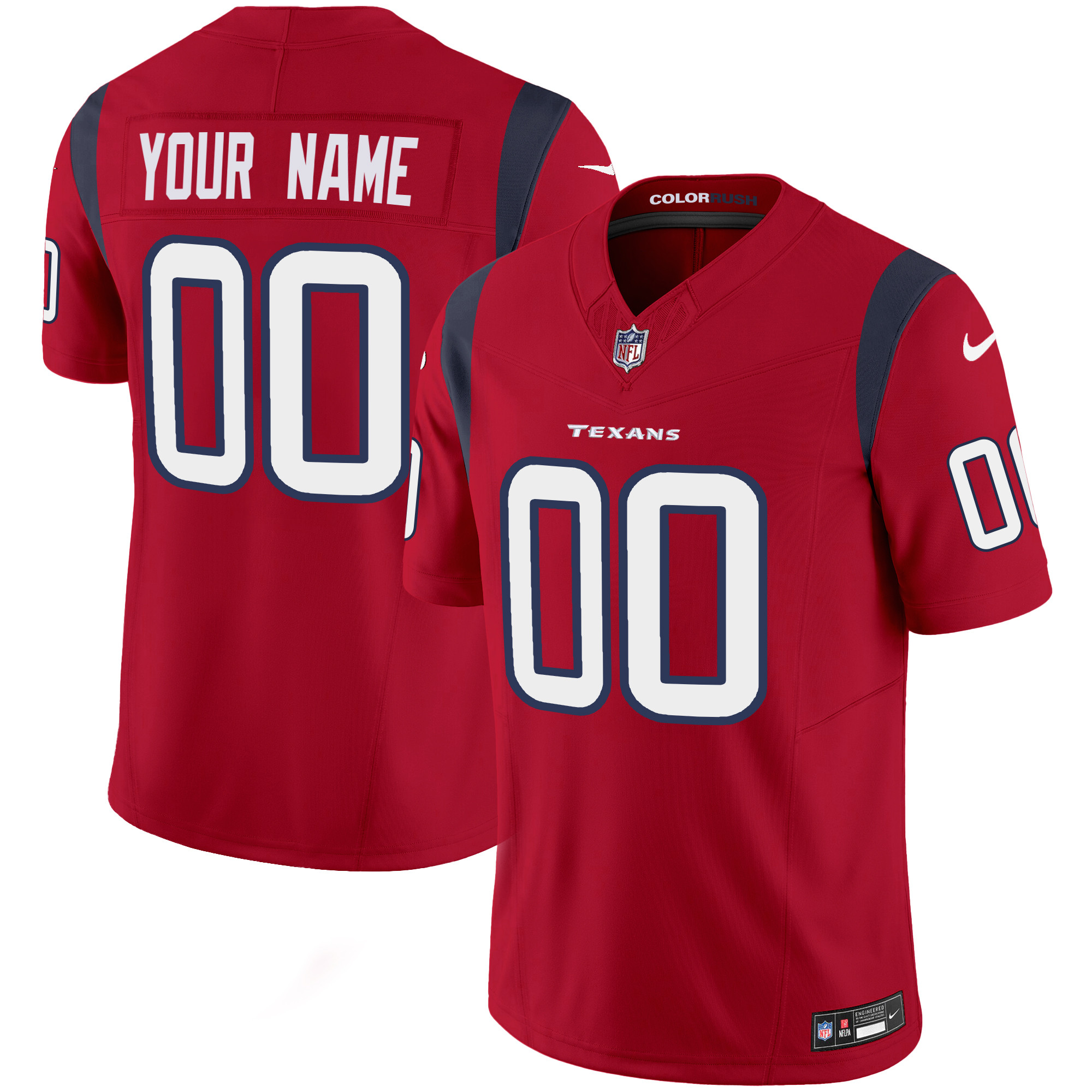 Houston Texans Color Rush Legend Vapor Custom Jersey - All Stitched - Red